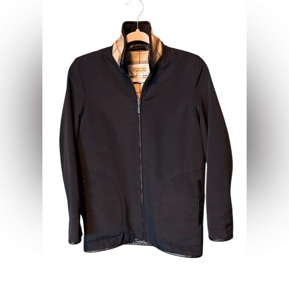 Talbots Petite Black Zip Jacket Small Plaid Lined Lightweight Minimalist Coat
